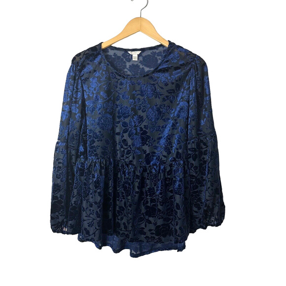 Cato Boho Semi Sheer Burnout Top Blue Peplum Layered Fairy Womens 14/16W - Picture 1 of 10